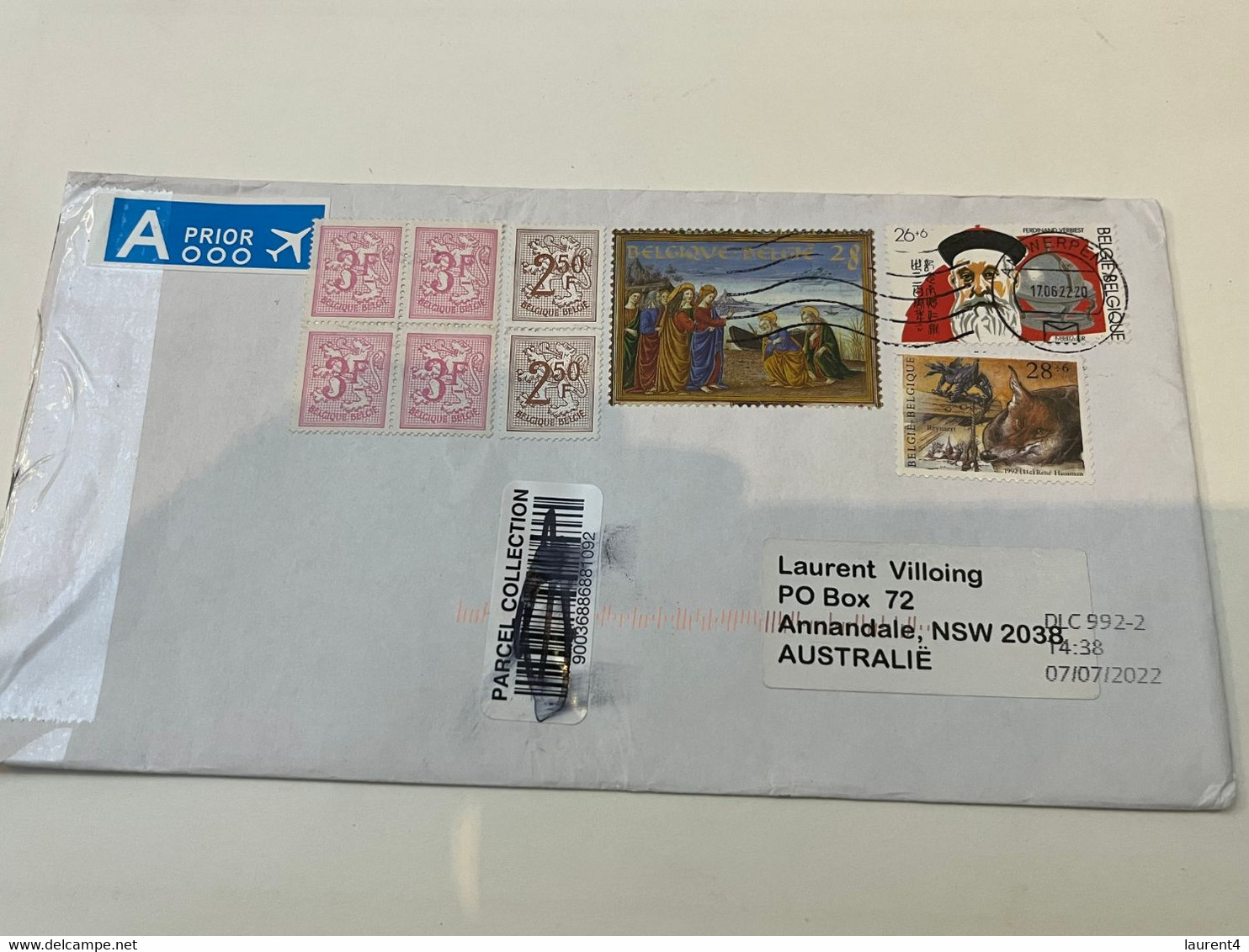 (1 J 40) Letter Posted From Belgium To Australia (posted During COVID-19 Crisis) 9 Stamps (older) Customs Checked - Covers & Documents