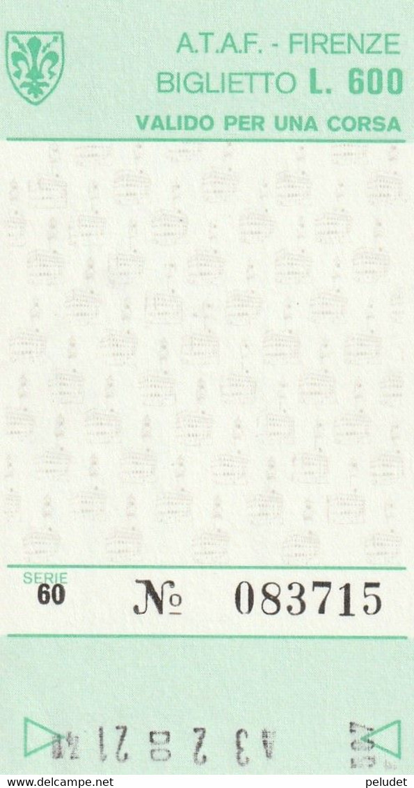 Italia - Ticket - Firenze - ATAF - Biglietto 1986 - Europe