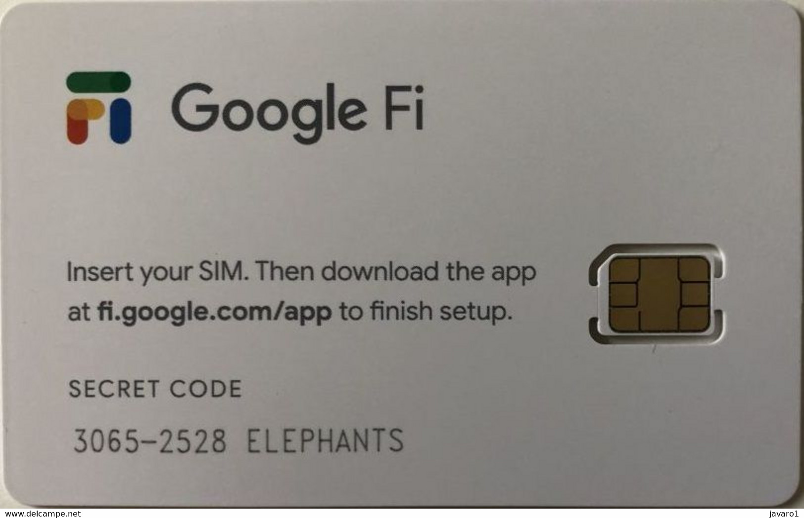 USA : GSM  SIM CARD  : GOOGLE FI     MINT (has 10$ Credit) ELEPHANTS - Cartes à Puce