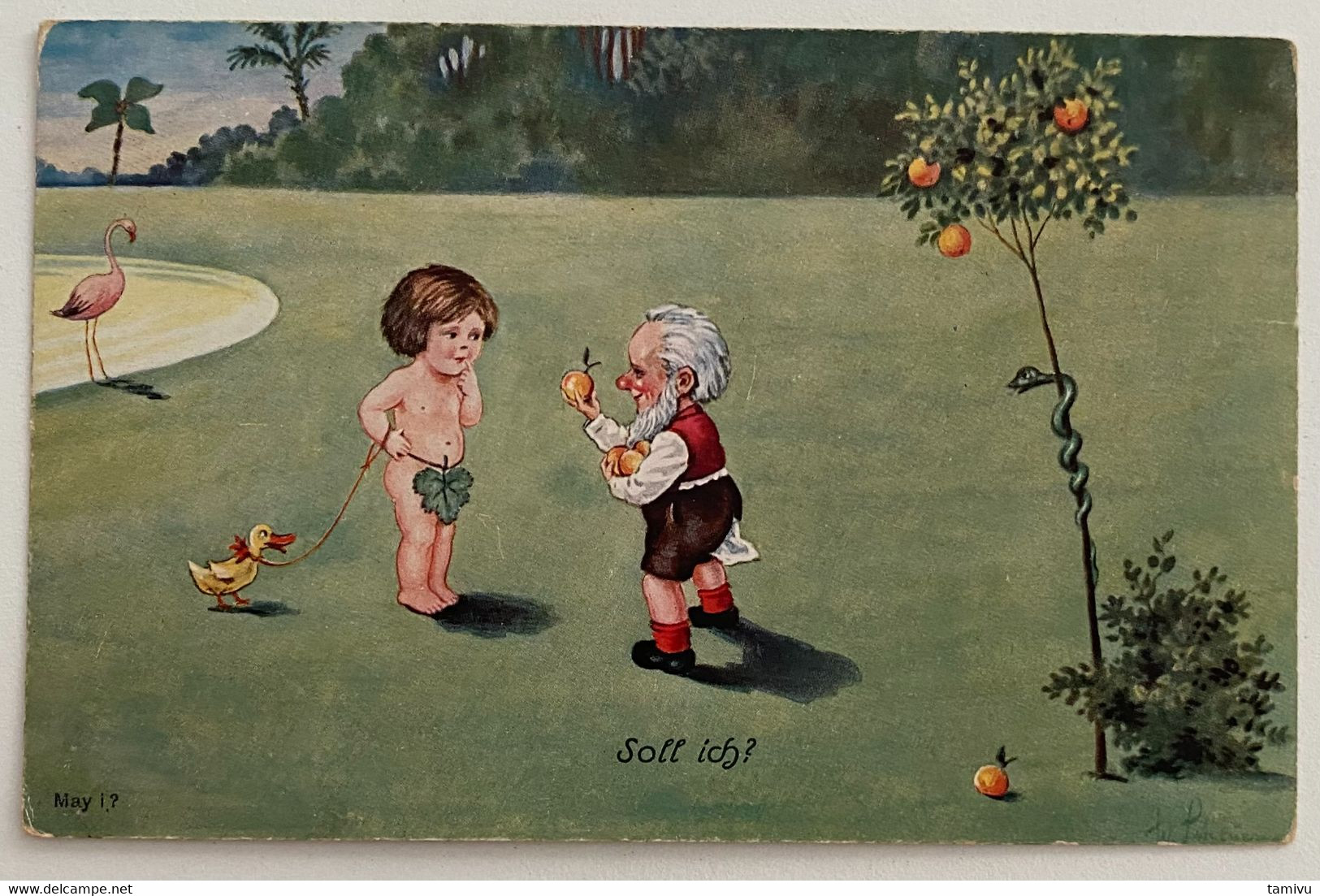 DWARFS ZWERG GNOME, SIGNED W. SCHEUERMANN, MAY I?,  SOLL ICH ?, OLD POSTCARD - Scheuermann, Willi