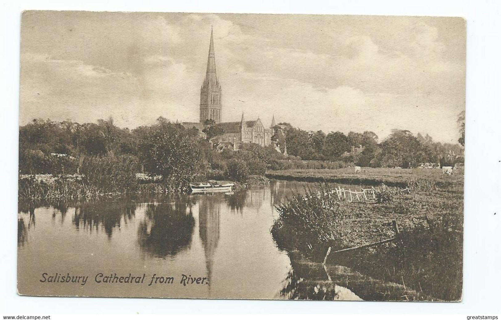 Wiltshire  Postcard Salisbury Cathedral  From The River  Frith's Unused - Salisbury