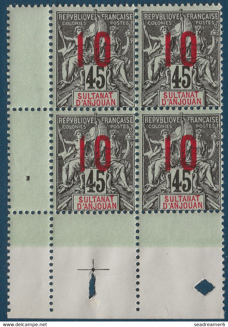 Colonies Type Groupe Anjouan Bloc De 4 CDFeuille N°27A** Variété 1 & 0 Espacés Tenant à Normal TTB - Nuovi