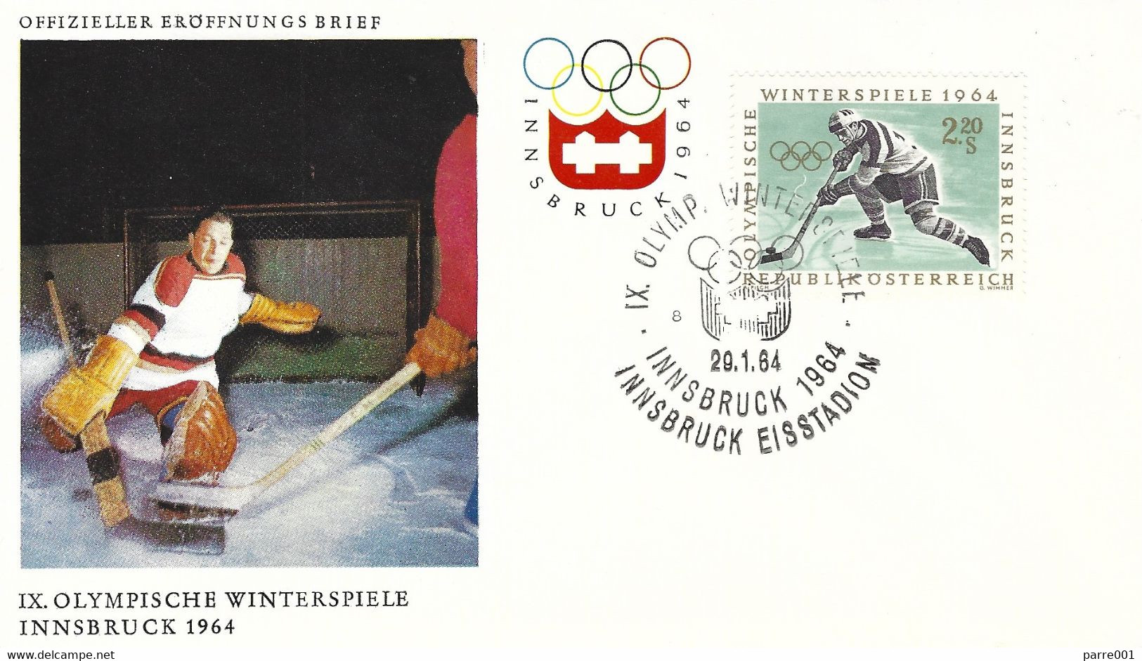 Osterreich Austria 1964 Innsbruck Olympic Games Ice Hockey FDC Cover - Hockey (su Ghiaccio)