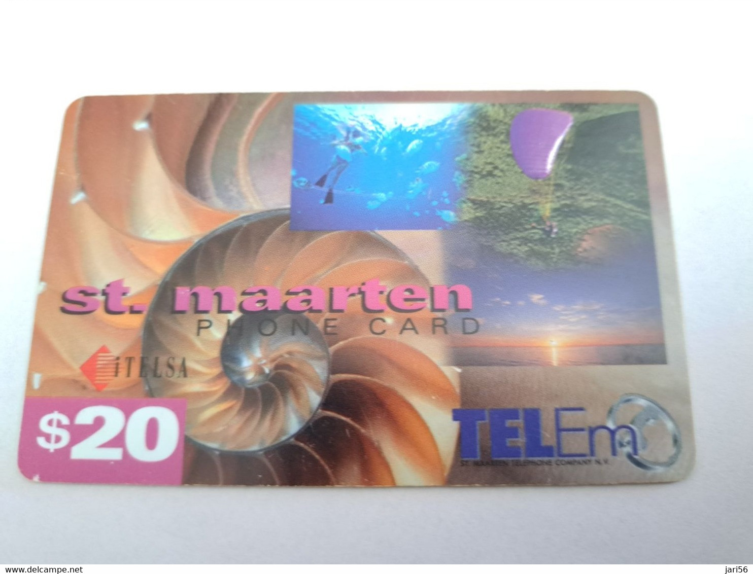 St MAARTEN $20,- ST MAARTEN TEL EM  SHELL/ THICK CARD  Beach Itelsa  **10779** - Antillen (Niederländische)