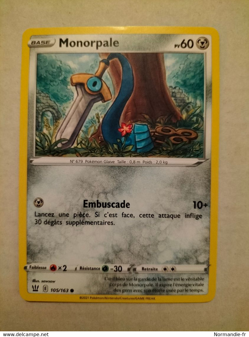 CARTE POKEMON MONORPALE 60PV 105/163 SÉRIE ÉPÉE ET BOUCLIER STYLES DE COMBAT 2021 VF TRÈS BON ETAT - Épée & Bouclier