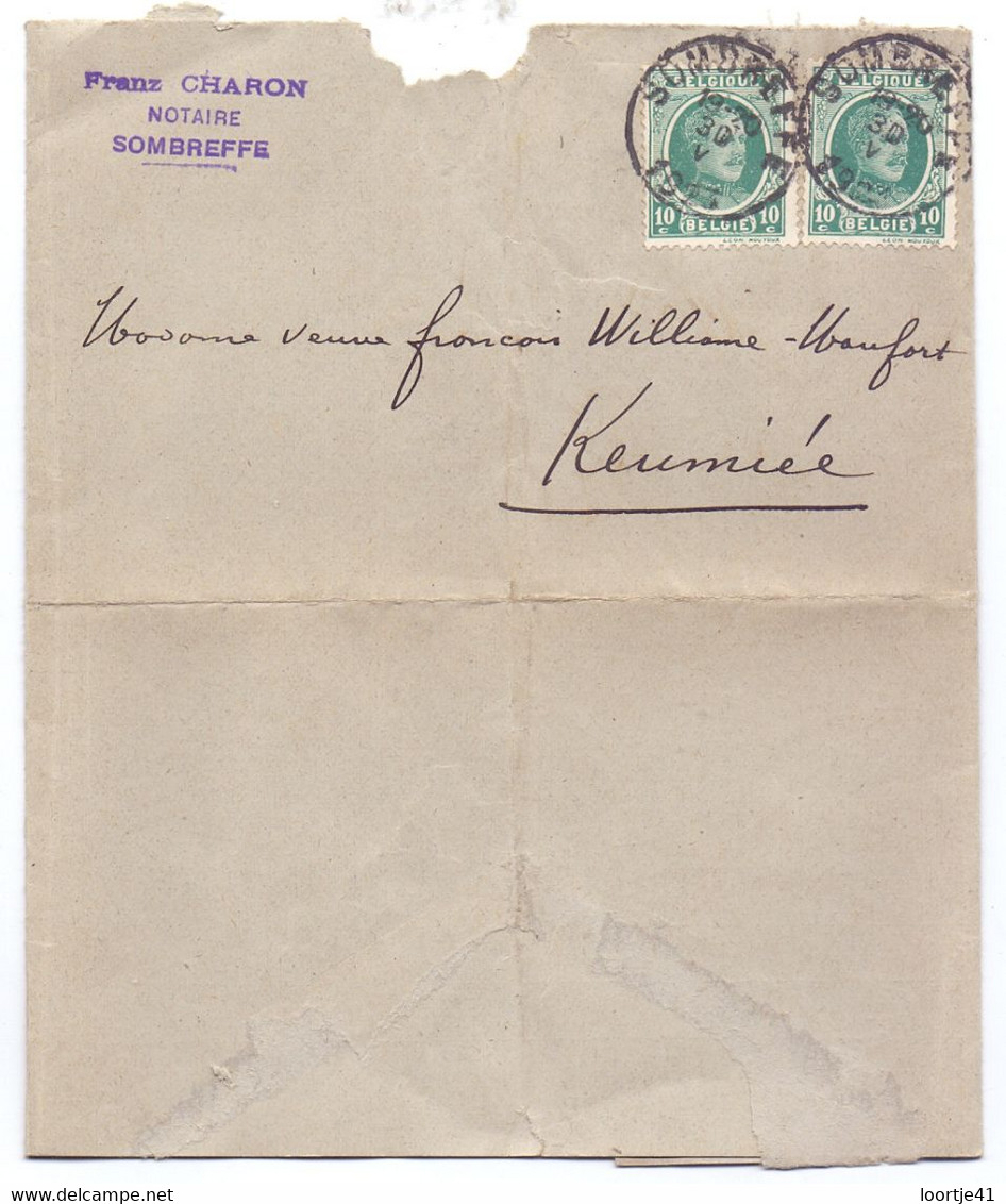 Carte Lettre - Omslagbrief - Franz Charon Sombreffe à Keumiée - 1923 - Enveloppes-lettres