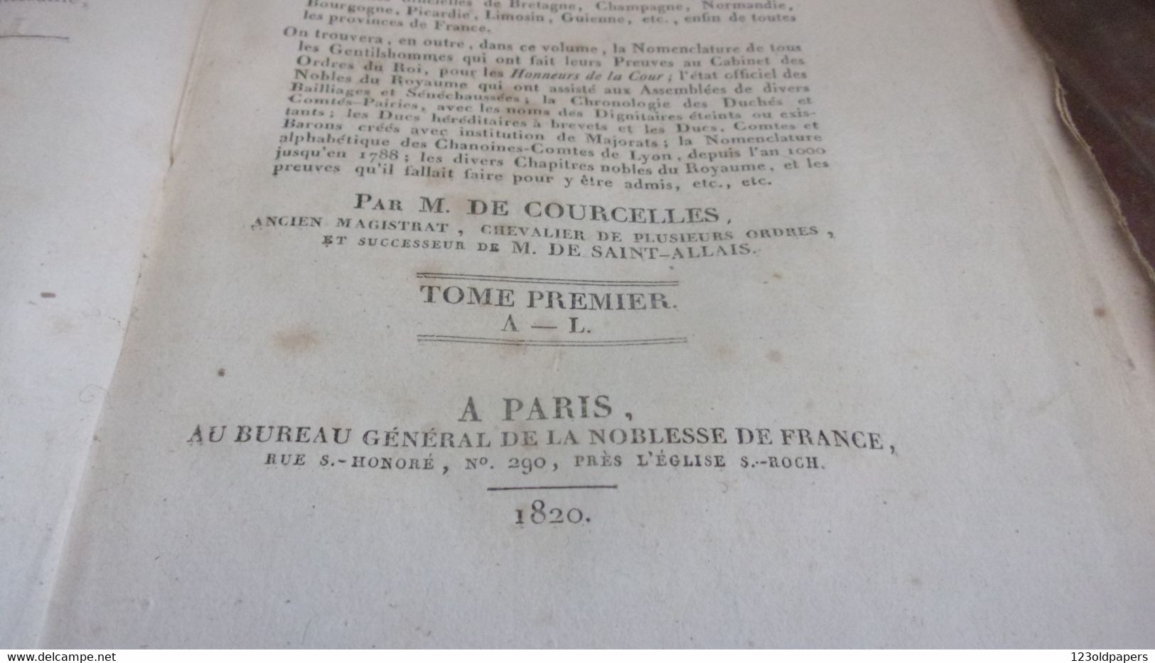 1820/1822 RARE  E0 5 VOL COMPLETS DICTIONNAIRE UNIVERSEL DE LA NOBLESSE DE FRANCE M DE COURCELLES ROYAUTE - Histoire