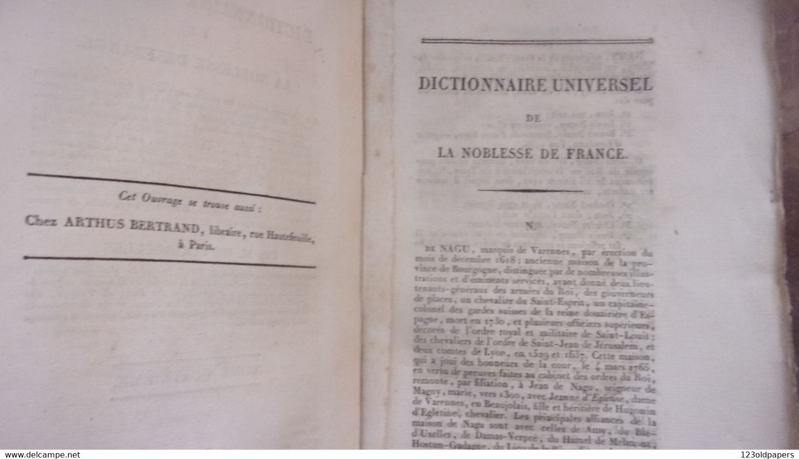 1820/1822 RARE  E0 5 VOL COMPLETS DICTIONNAIRE UNIVERSEL DE LA NOBLESSE DE FRANCE M DE COURCELLES ROYAUTE