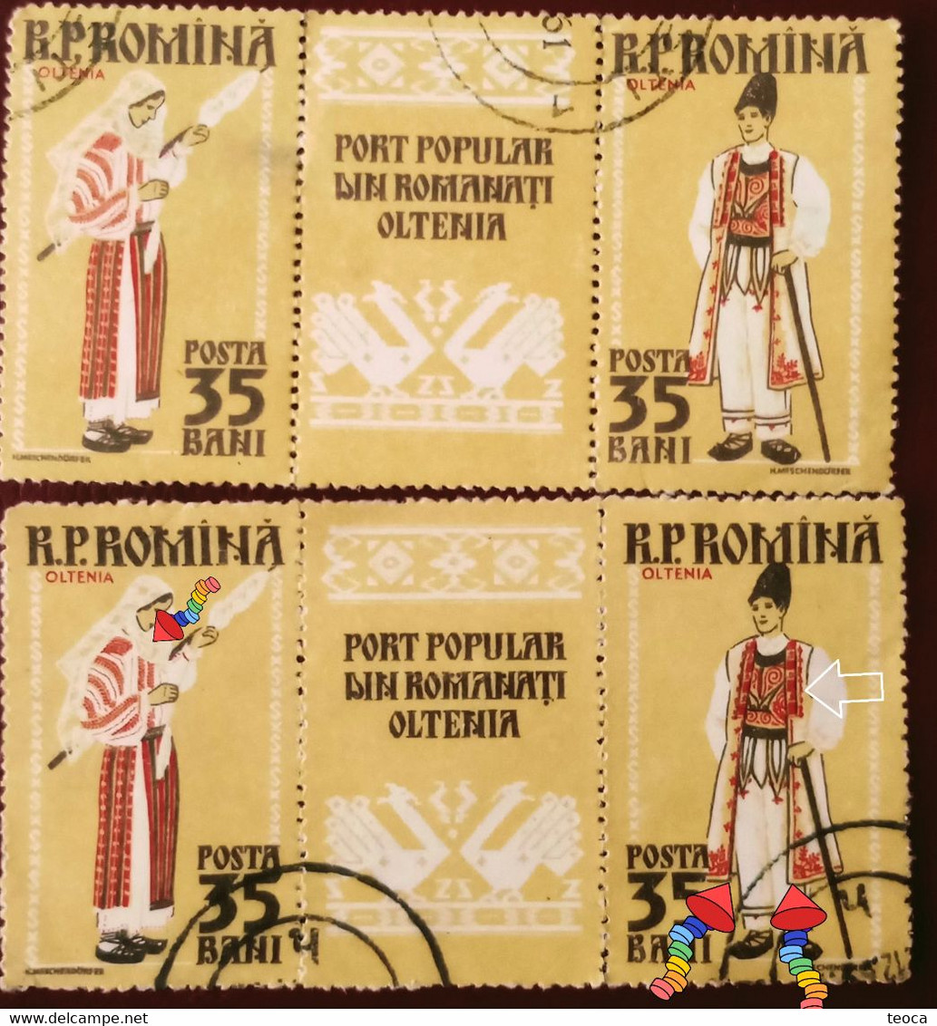 Errors Romania 1958 #1738/39A Printed With Errors  Traditional Popular Costume From Romanați, Oltenia Area - Plaatfouten En Curiosa