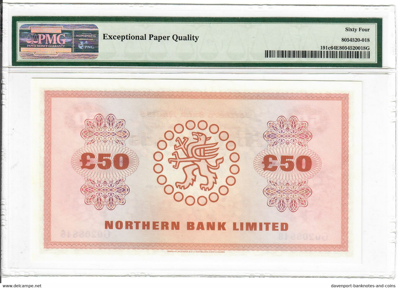 Northern Ireland 50 Pounds 1981 Choice UNC PMG Graded 64 EPQ Northern Bank - 50 Pounds