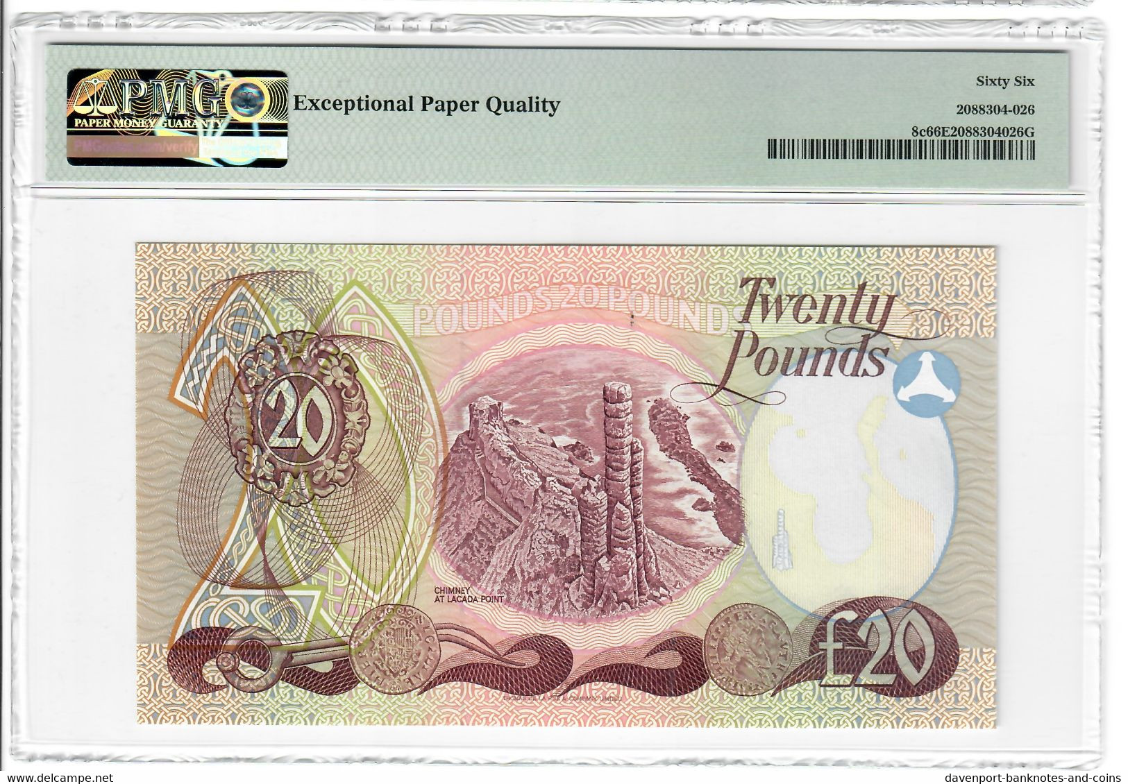 Northern Ireland 20 Pounds 1990 GEM UNC PMG Graded 66 EPQ - 20 Pounds