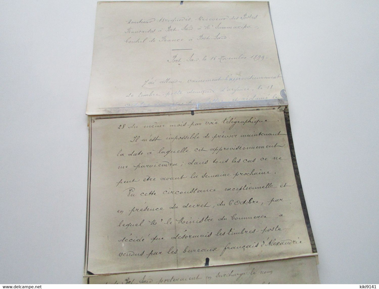 Photographie D'une Lettre Du Receveur Des Postes Au Consul De France à Port-Saïd Pour Surcharge Des Timbres - Cartas & Documentos