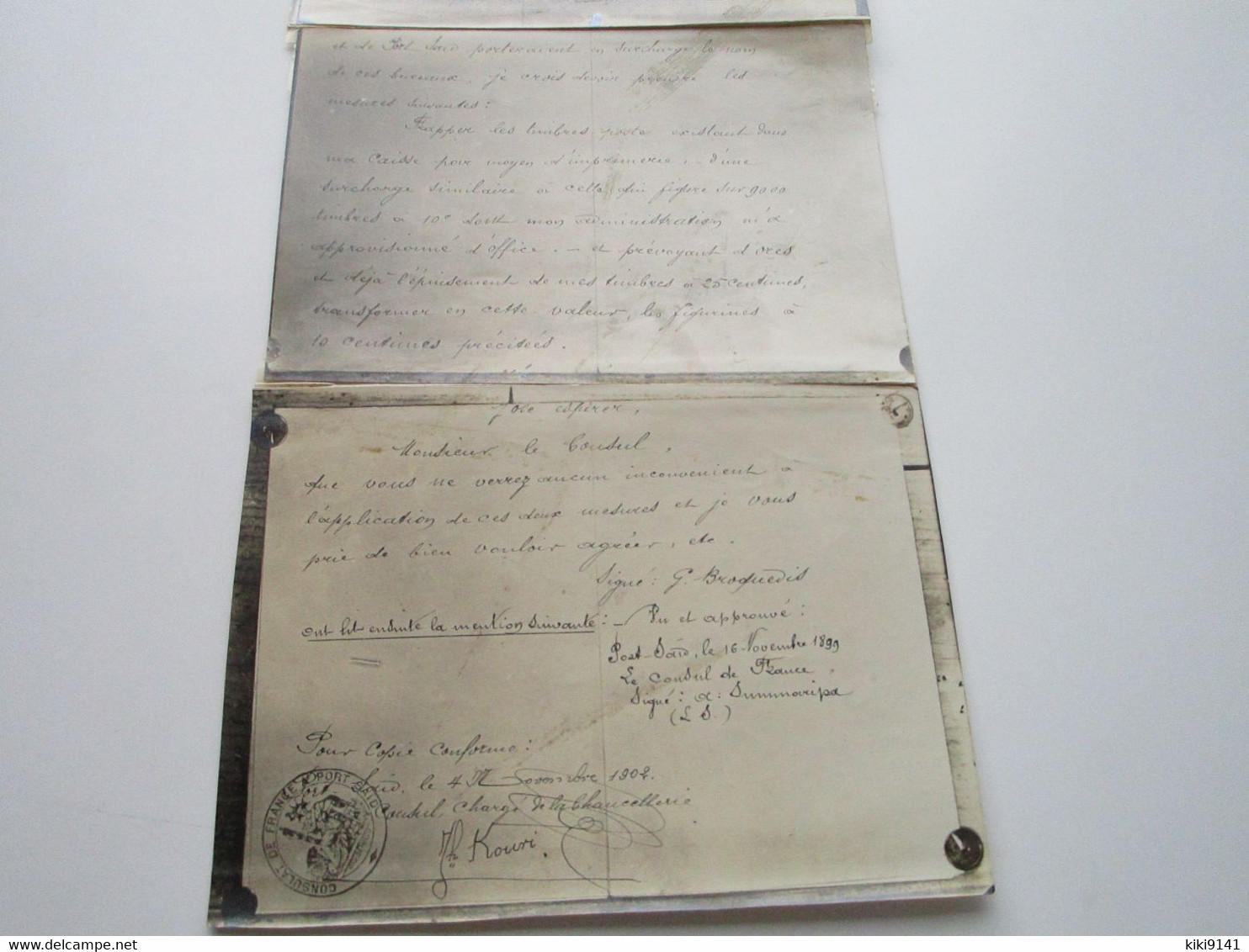 Photographie D'une Lettre Du Receveur Des Postes Au Consul De France à Port-Saïd Pour Surcharge Des Timbres - Cartas & Documentos