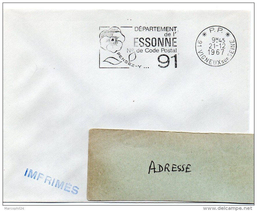 ESSONNE - Dépt N° 91 = VIGNEUX Sur SEINE 1967 = FLAMME PP Codée = SECAP  ' N° De CODE POSTAL / PENSEZ-Y ' - Postleitzahl