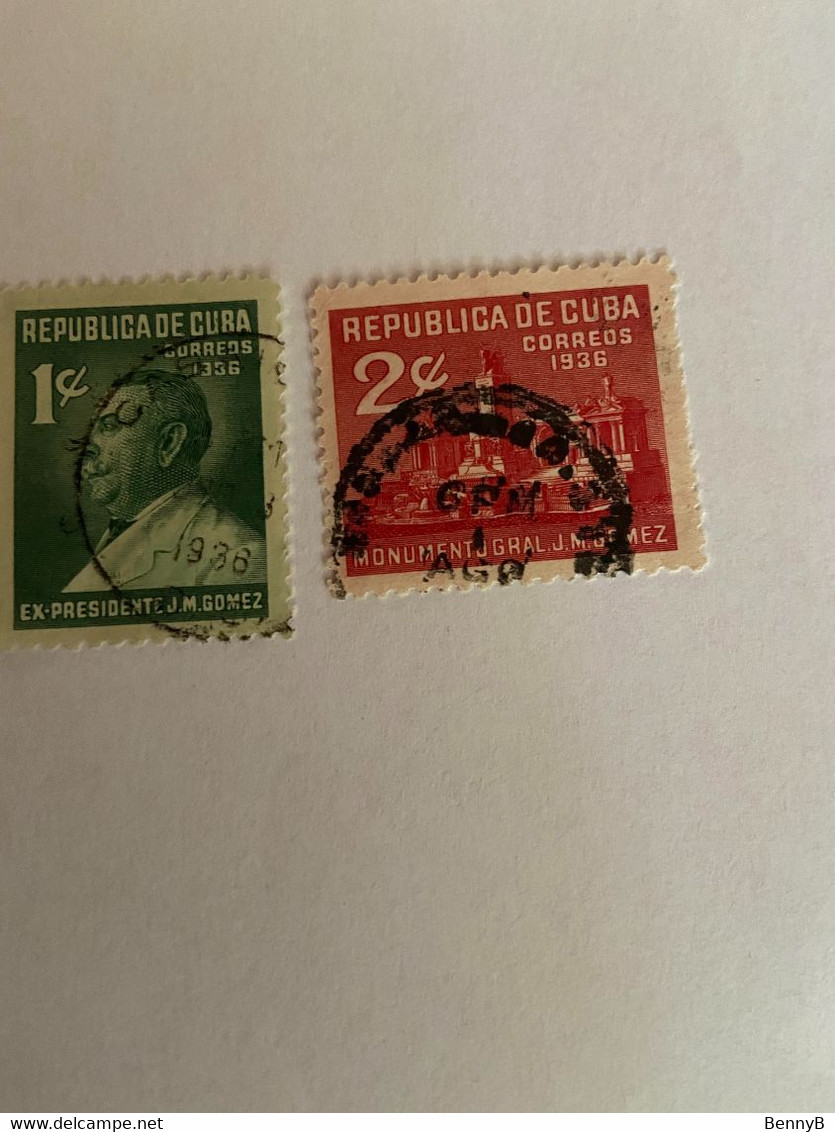 CUBA 1936 2 Timbres  - Monument De JM GOMEZ - JM GOMEZ  - Used - Gebraucht