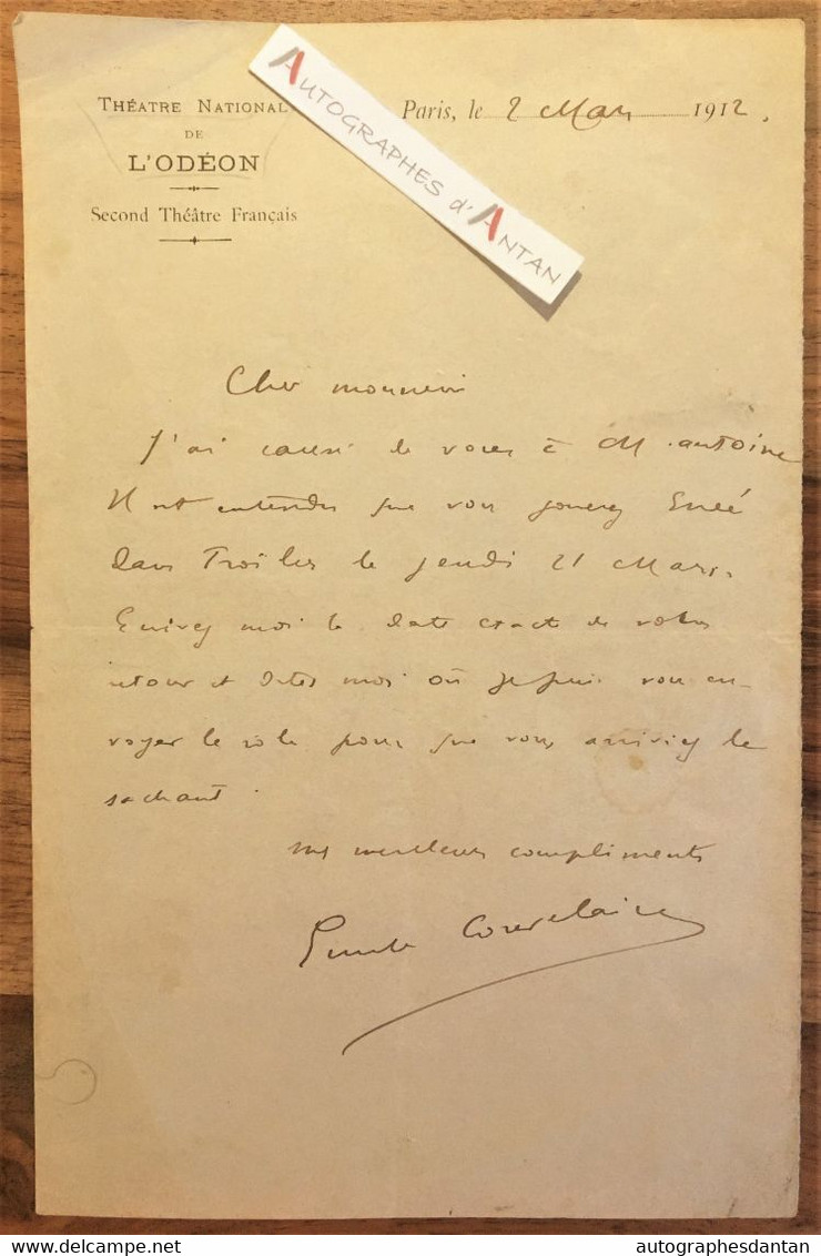 L.A.S 1912 Emile COUVELAINE - Théâtre National De L'Odéon - Lettre Autographe - Acteurs & Toneelspelers