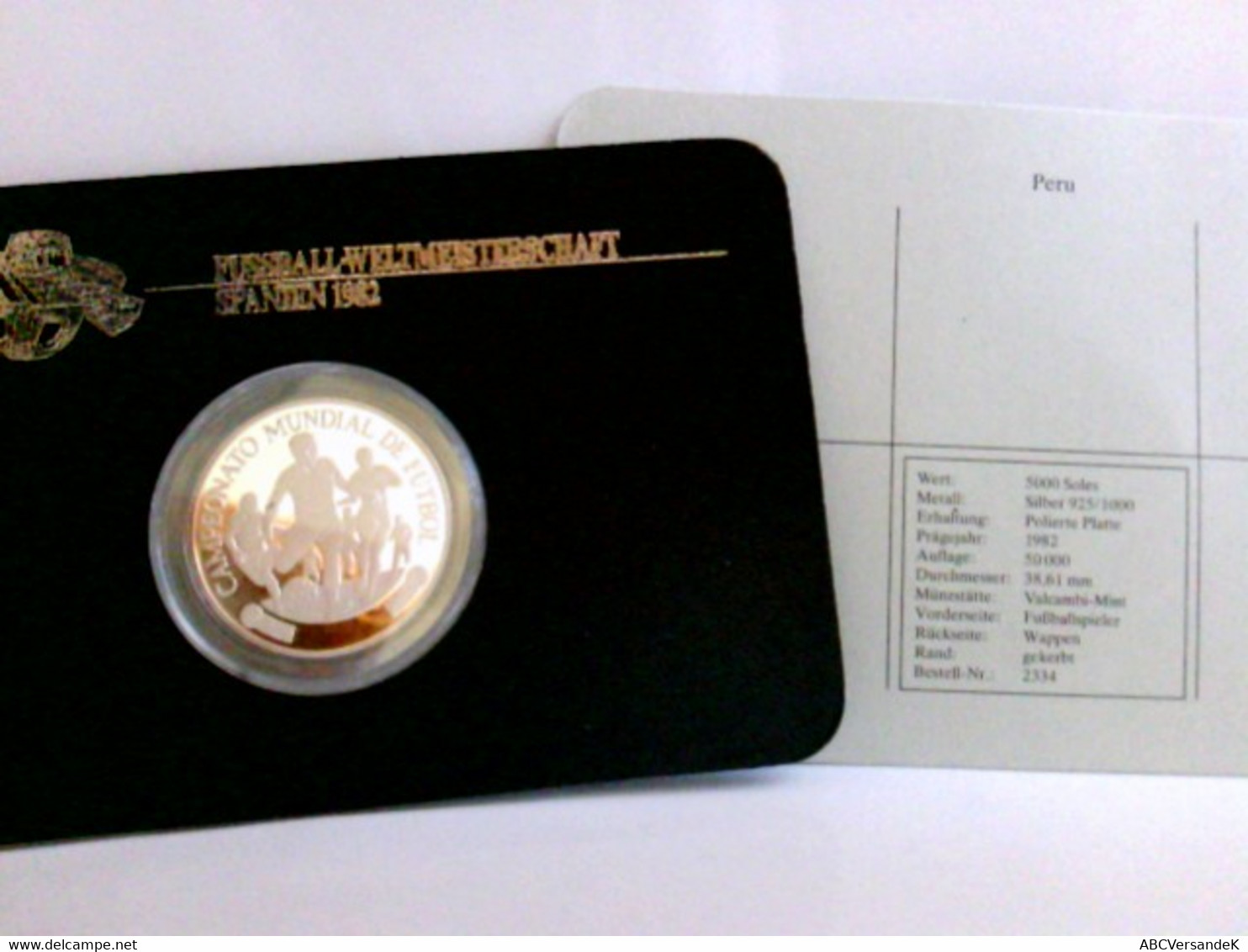 Münzen/ Medaillen: 5000 Soles, 1982, Peru, Fussball Weltmeisterschaft Spanien 1982, Polierte Platte. - Numismática