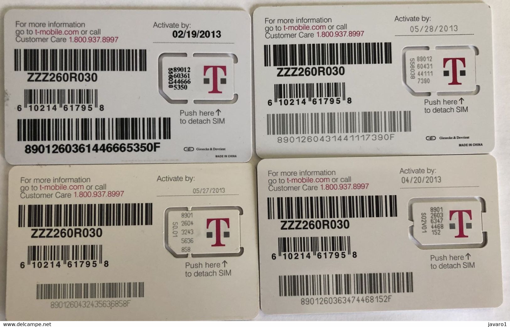 USA : GSM  SIM CARD  : 4 DIFFERENT Cards  As Pictured (see Description)   MINT ( LOT F ) - [2] Tarjetas Con Chip