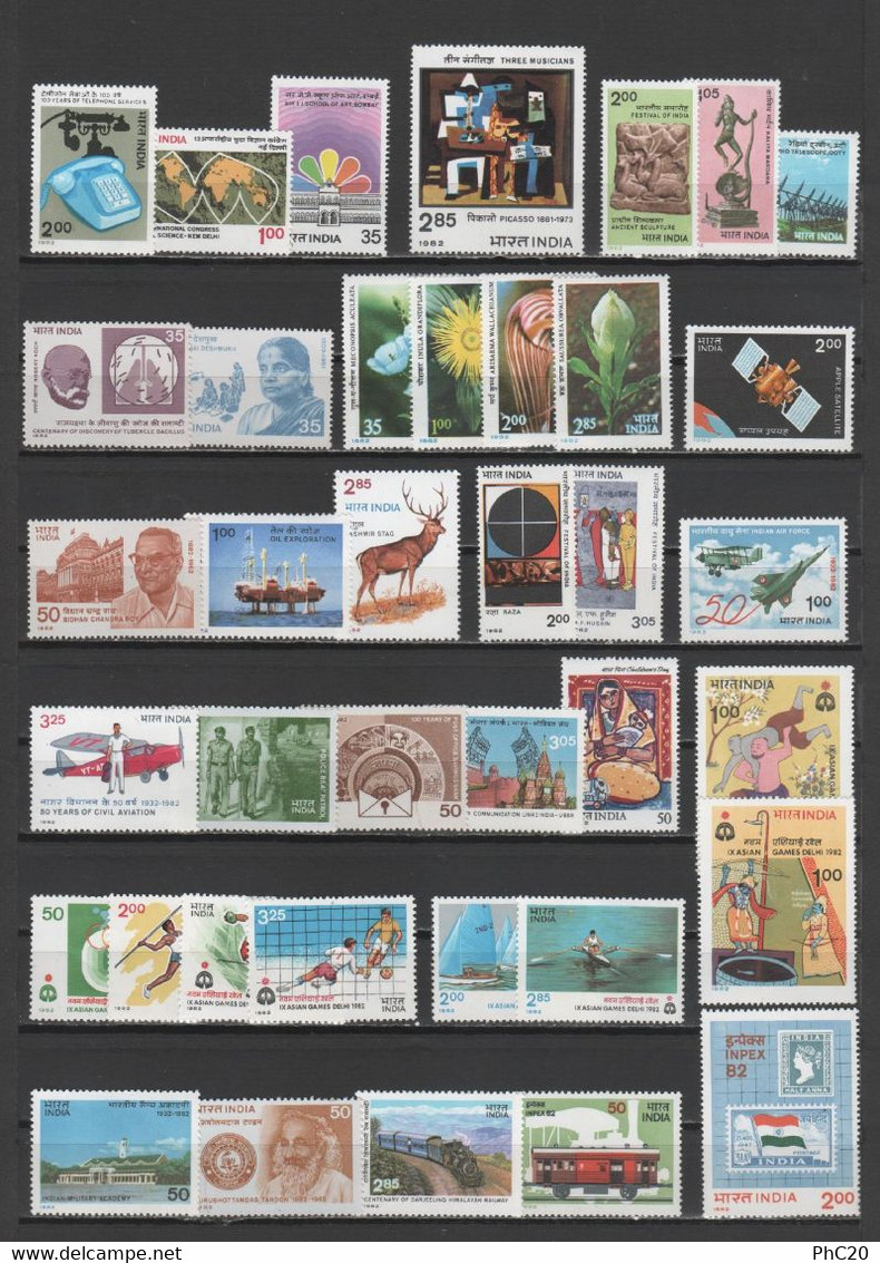 INDE - ANNÉE COMPLÈTE 1982 (hors "Série Courante") - 38 Timbres Neufs ** - Yvert 700-712 / 726-745 / 747-748 - Full Years