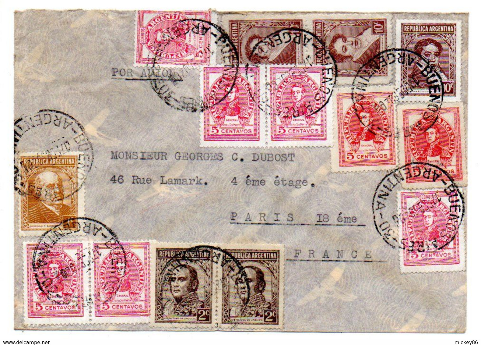 Argentine--1950--lettre De BUENOS AIRES  Pour PARIS-75....composition De Timbres...-cachets  .....à  Saisir - Briefe U. Dokumente