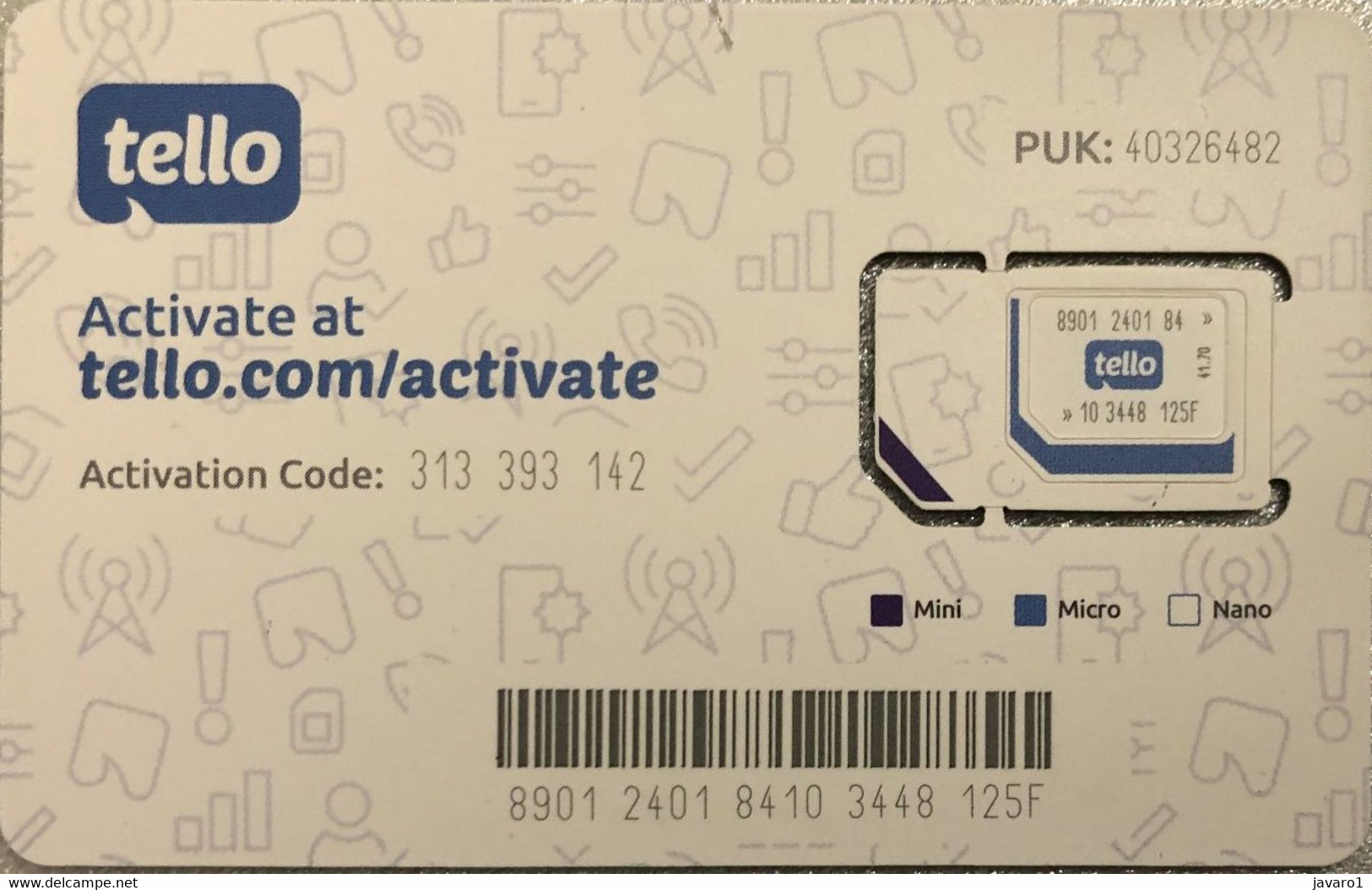 USA : GSM  SIM CARD  : TELLO  MINT - Cartes à Puce