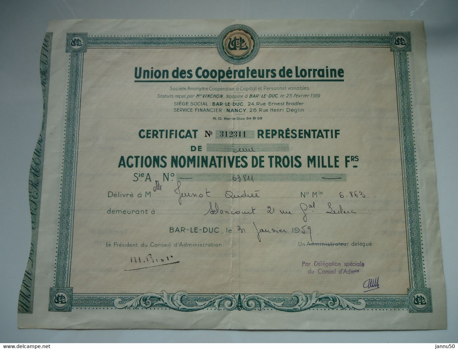 ACTION NOMINATIVE DE L'UNION DES COOPERATEURS DE LORRAINE - A - C