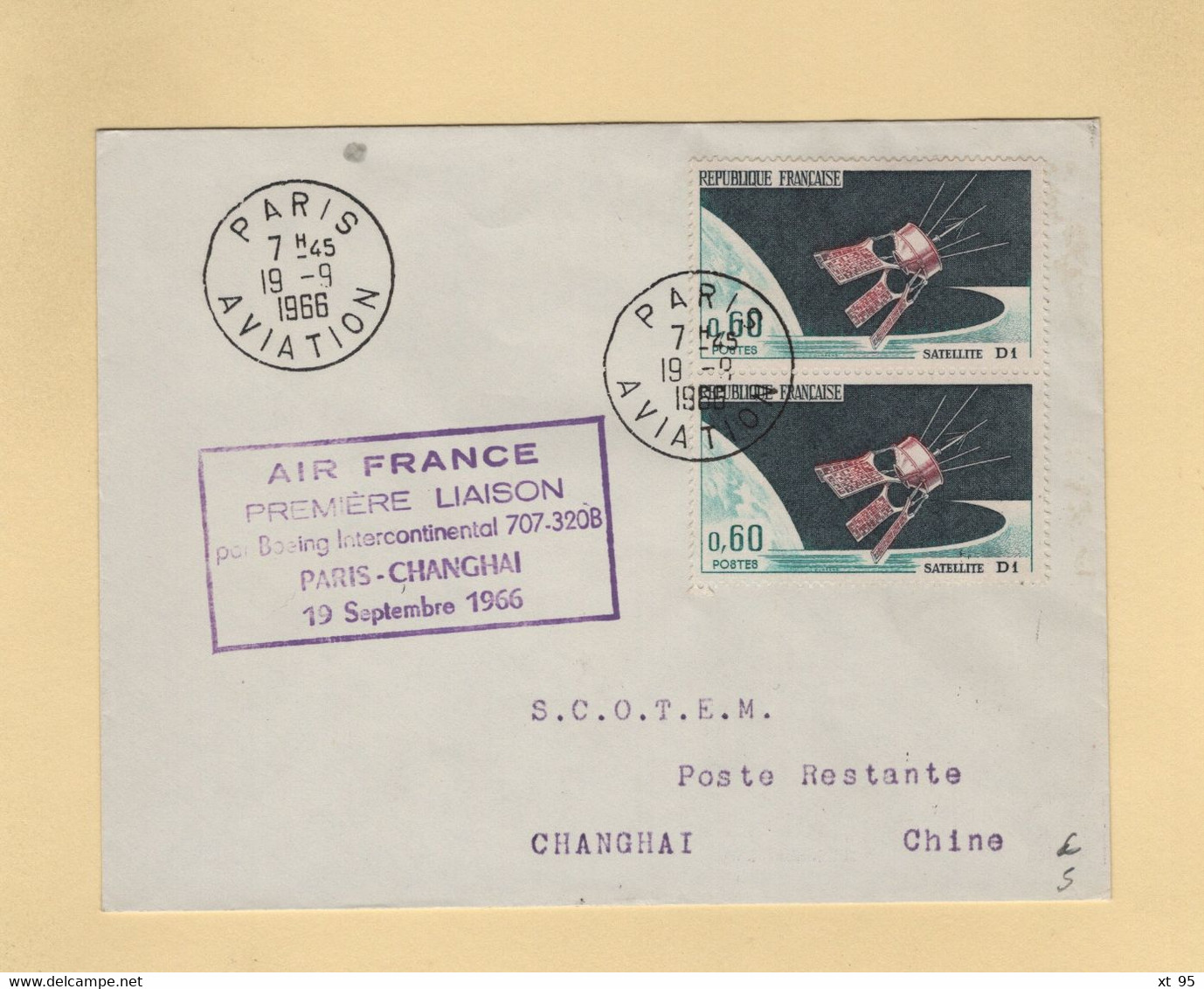 1ere Liaison Air France - Paris Changhai - 19 Septembre 1966 - Erst- U. Sonderflugbriefe