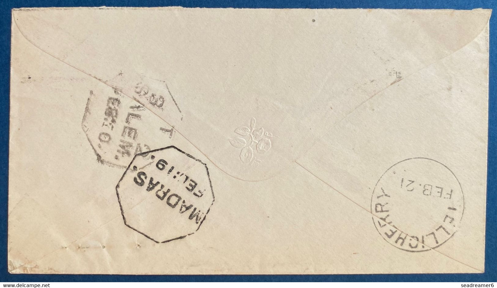 Colonies Anglaises Inde Lettre N°9  1/2 Anna Bleu Oblitéré Du Killer De EGMORE Pour Tellecherrry "cote De Malabar " - 1858-79 Crown Colony