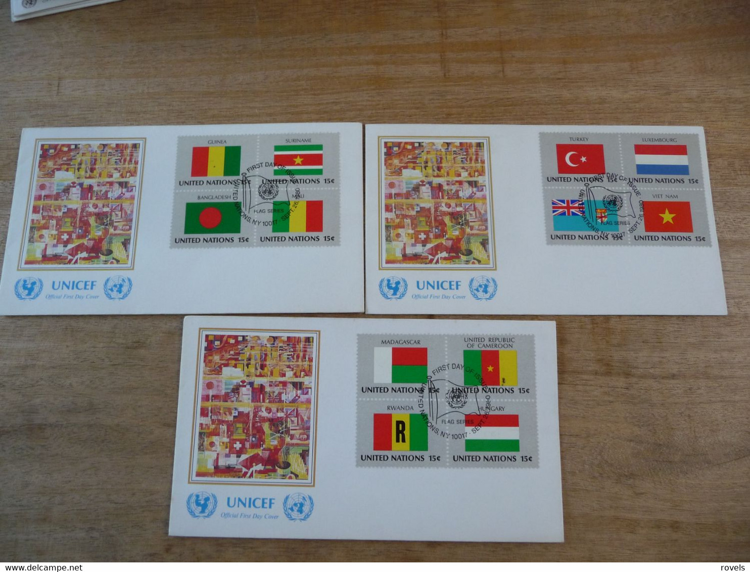 (6) UNITED NATIONS -ONU - NAZIONI UNITE - NATIONS UNIES * 3 FDC's 1980 * FLAG SEE SCAN - Cartas & Documentos