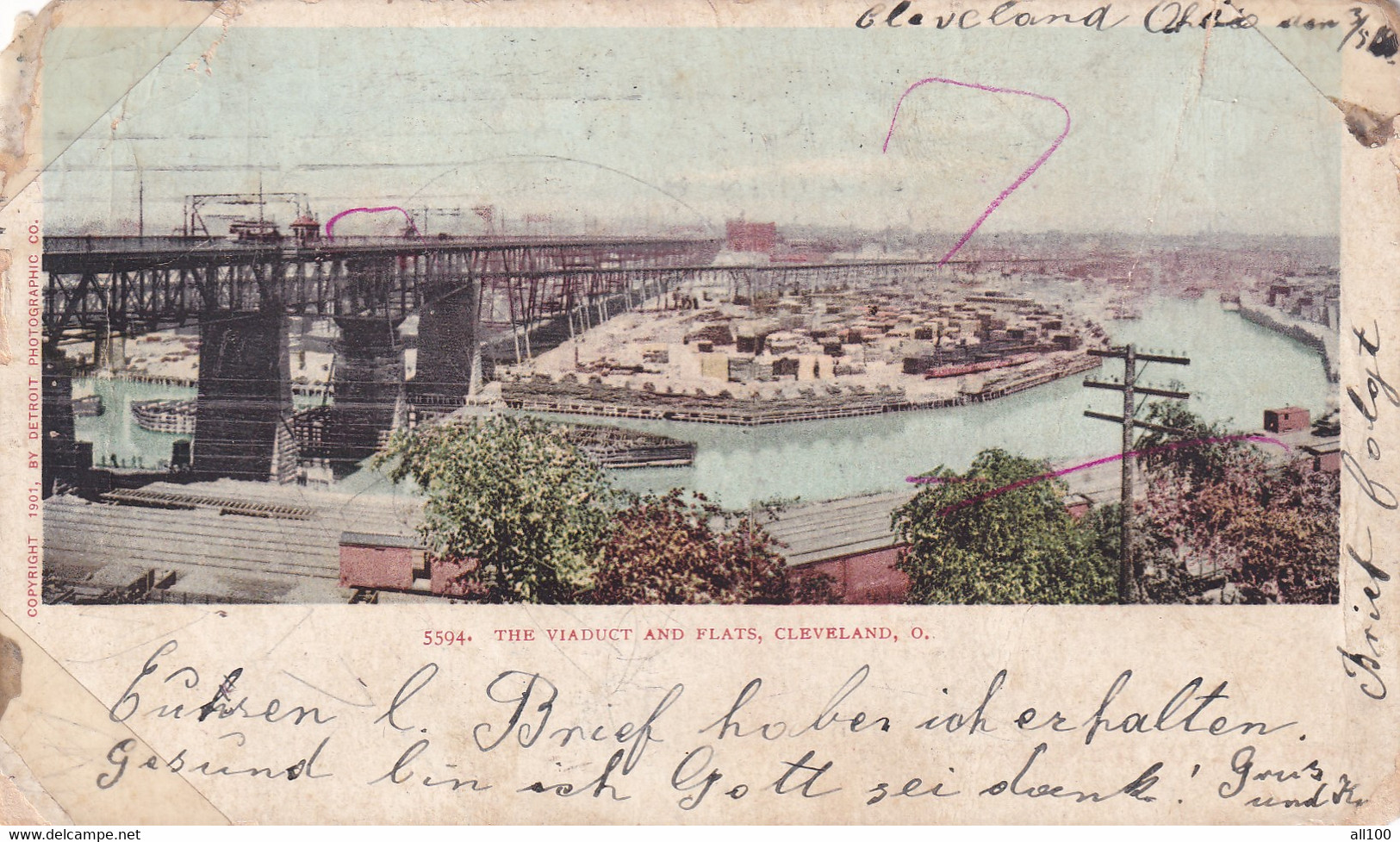 A17065 -  USA OHIO CLEVELAND 1905 THE VIADUCT AND FLATS POSTCARD USED - Cleveland