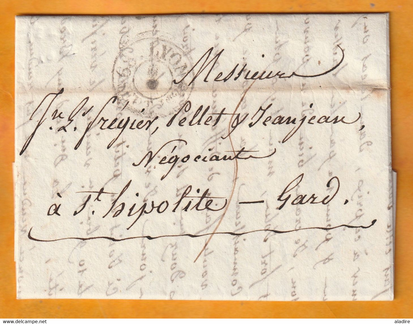 1829 - Cachet D'essai LYON Sur Lettre Pliée Avec Correspondance Et Comptes Vers Saint Hipolitte, Gard - Textile - 1801-1848: Precursors XIX