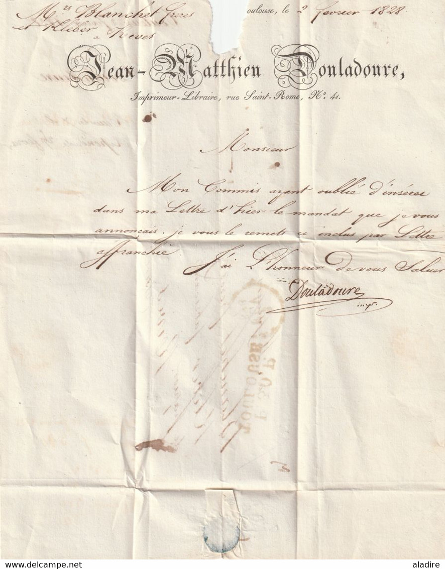 1828 - Marque postale P 30 P TOULOUSE sur lettre pliée avec correspondance vers RIVES, ISERE - dateurs