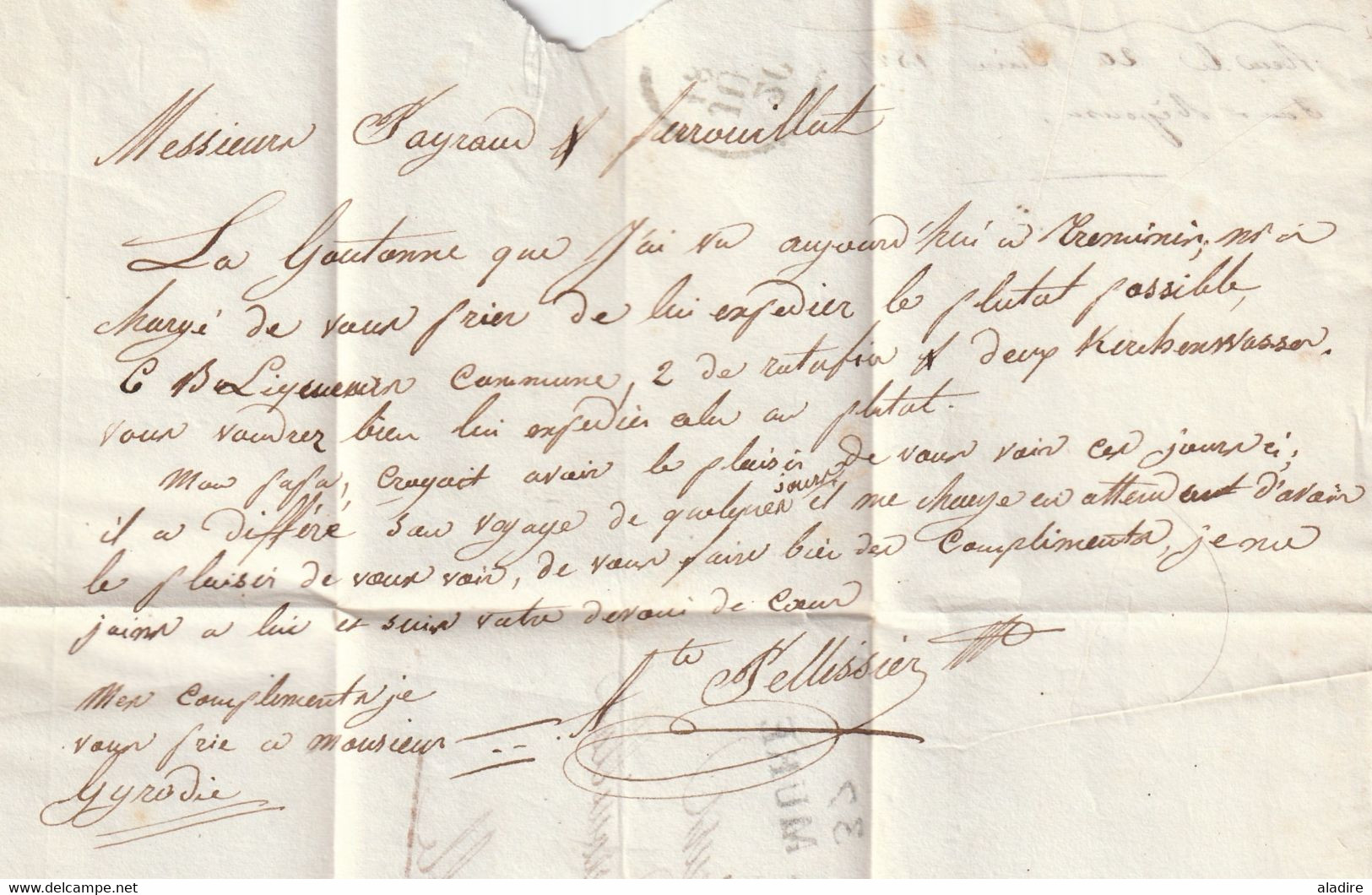 1827 - Marque Postale 37 LA MURE, Isère Sur Lettre Pliée Avec Correspondance Vers GRENOBLE - Dateur En Arrivée - 1801-1848: Precursors XIX