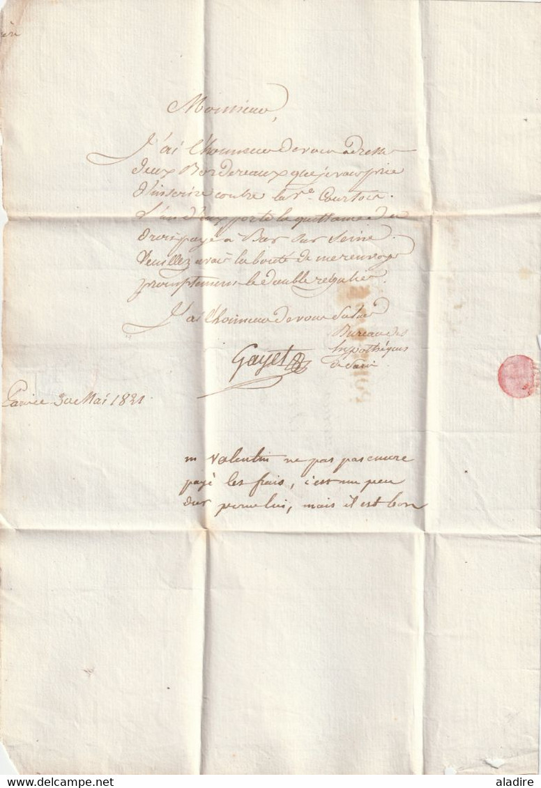 1821 - Marque Postale PORT PAYE De PARIS Sur Lettre Pliée Avec Correspondance Vers TONNERRE, Yonne - 1801-1848: Precursors XIX