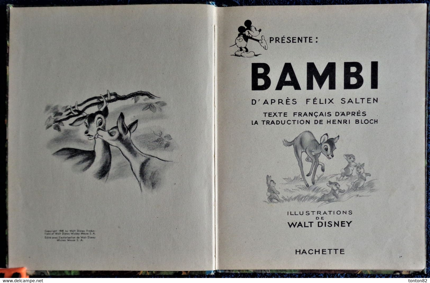 Walt Disney - BAMBI D'après Félix Salten  - HACHETTE - ( 1948 )- ( Très Belles Illustrations ) . - Ideal Bibliotheque