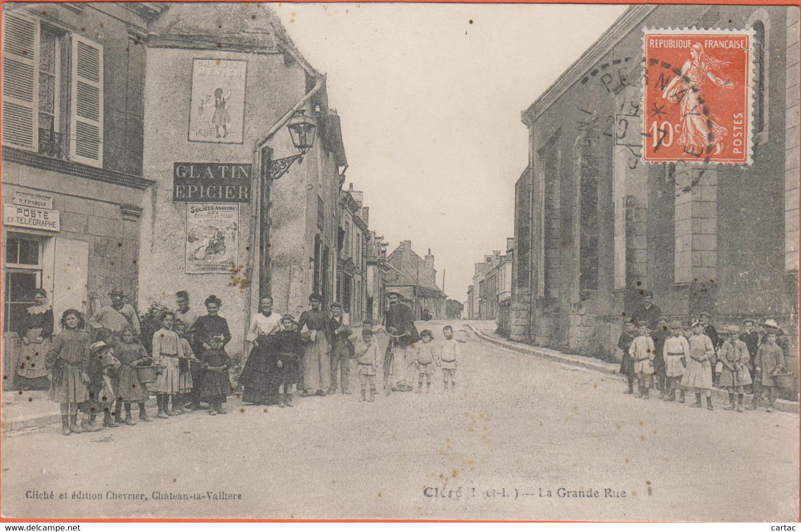 D37 - CLÉRÉ - LA GRANDE RUE - Personnes Et Nombreux Enfants - Poste - Glatin Épicier - Cléré-les-Pins