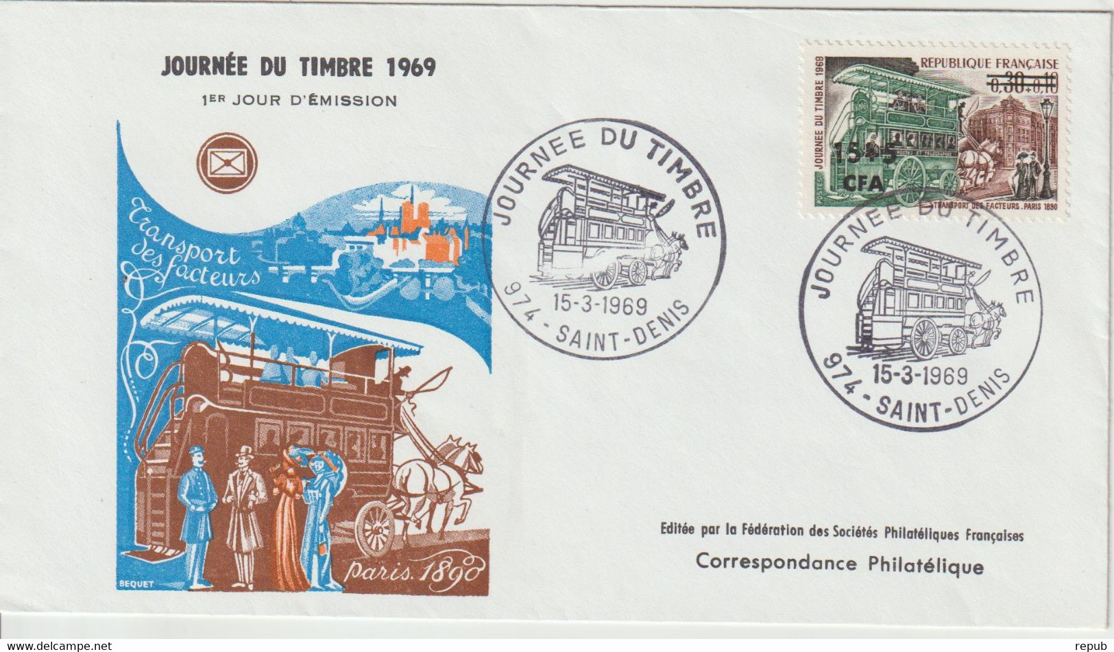 Réunion CFA 1969 FDC Journée Du Timbre 383 - Storia Postale