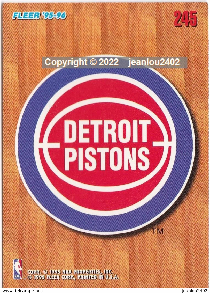 CARTE NBA 245 - DETROIT PISTONS  - 95/96 - 1990-1999