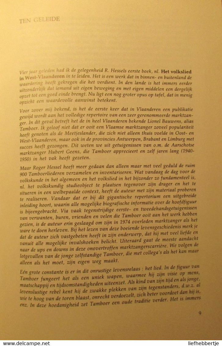 Lionel Bauwens - De Onvergetelijke Tamboer - Door R. Hessel - 1984 - Marktliederen Marktzangers Dialect - Guerre 1914-18