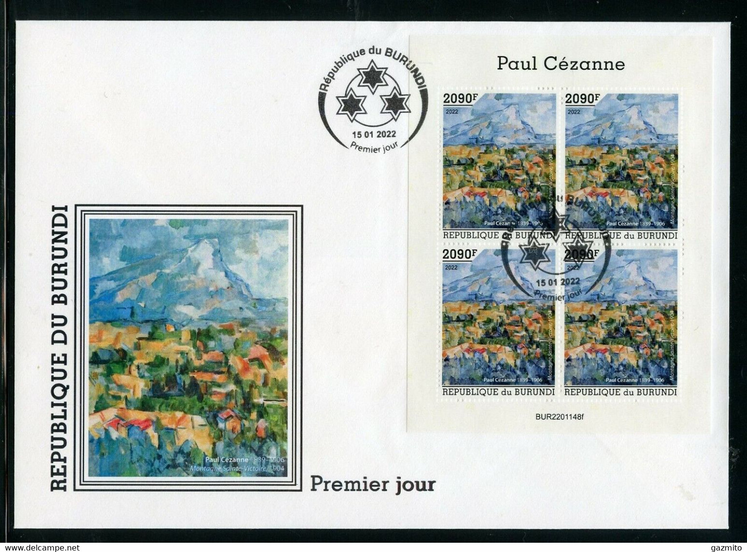 Burundi 2022, Art, Cezanne III, 4val In BF In FDC - Unused Stamps