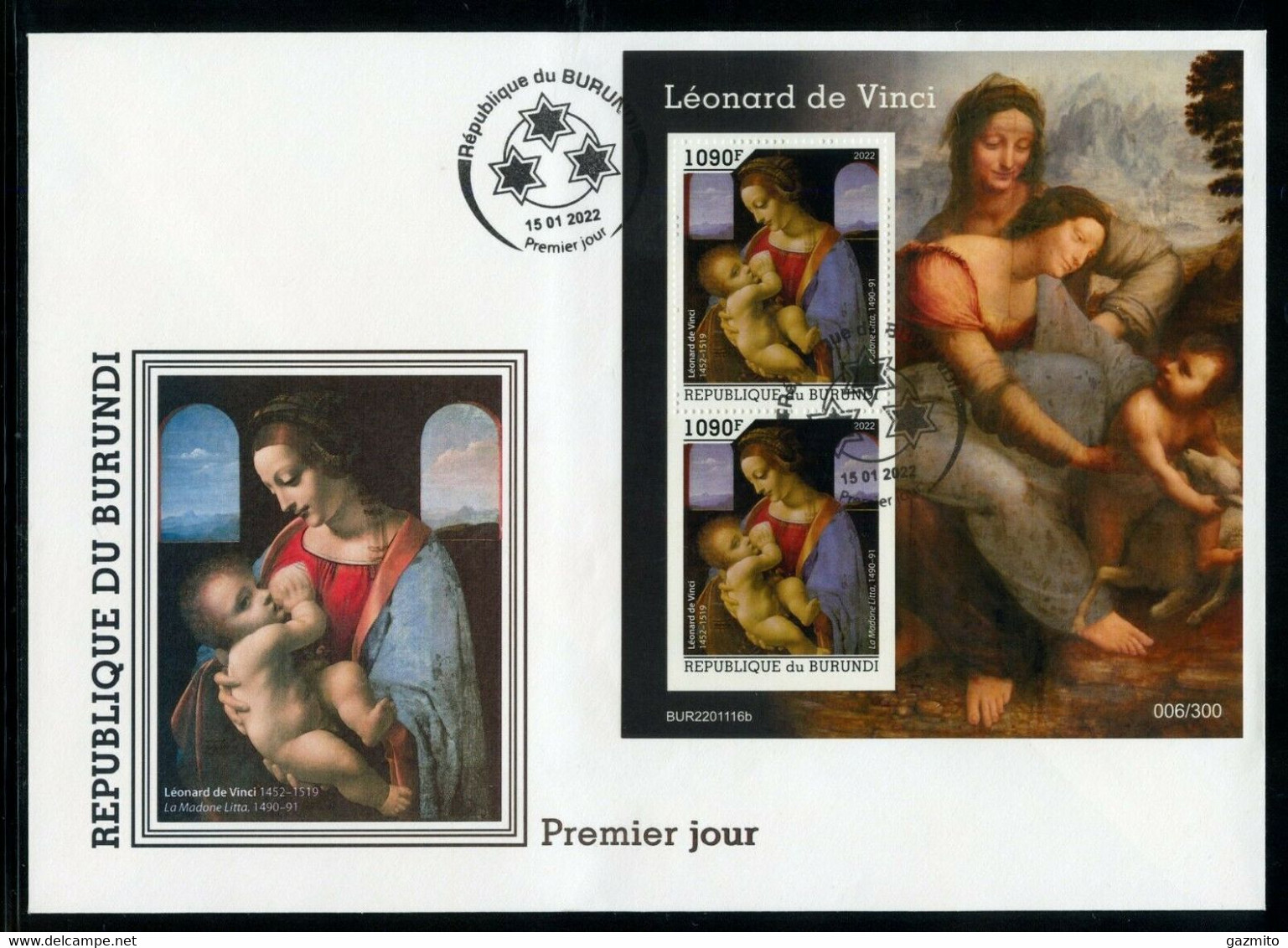 Burundi 2022, Art, Leonardo V, 2val In BF In FDC - Ungebraucht