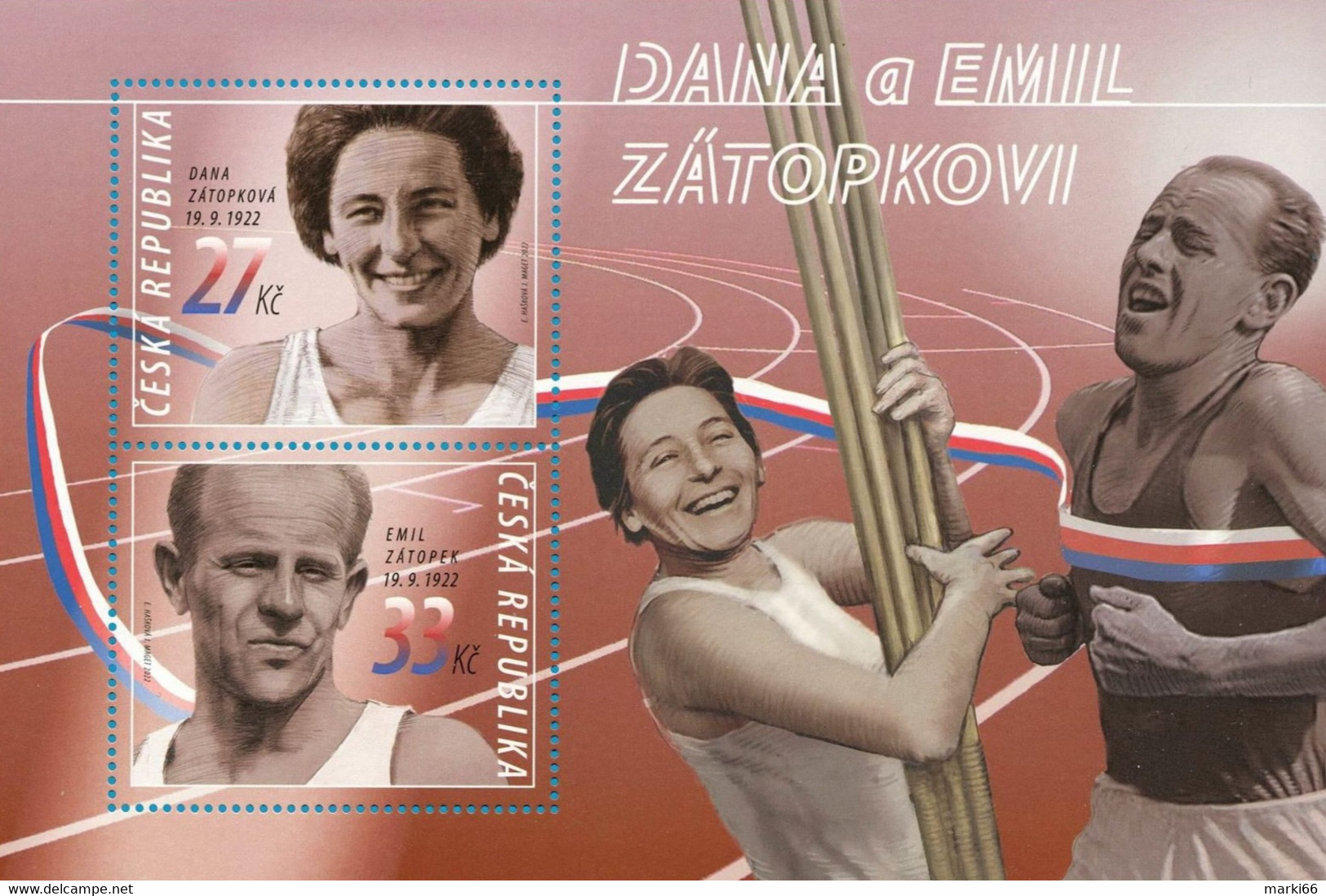 Czech Republic - 2022 - Emil Zatopek And Dana Zatopkova, Czechoslovak Athletes - Mint Souvenir Sheet - Ongebruikt