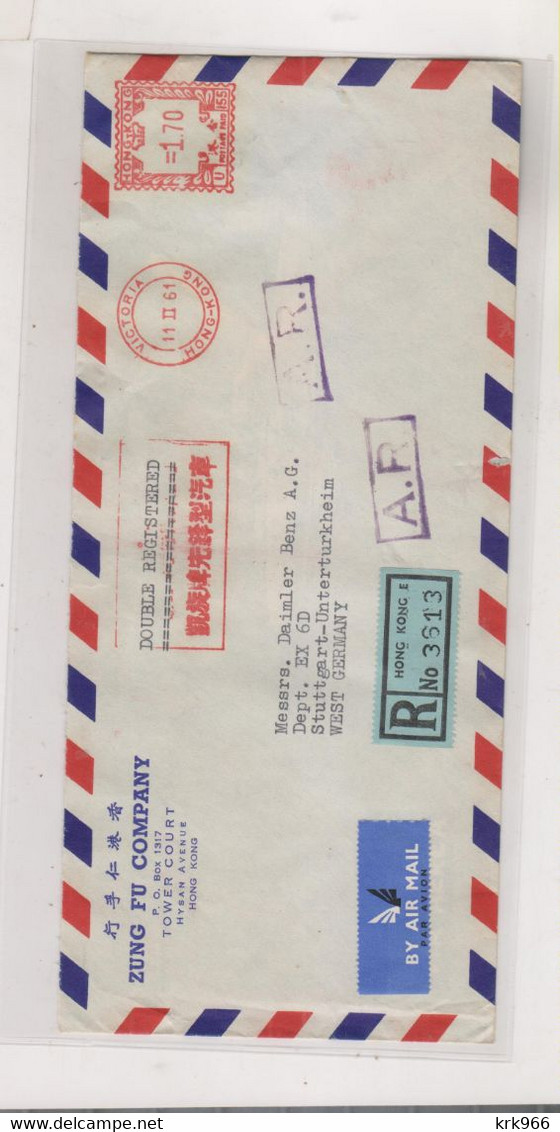 HONG KONG 1961 Registered Airmail Cover To Germany Meter Stamp - Covers & Documents