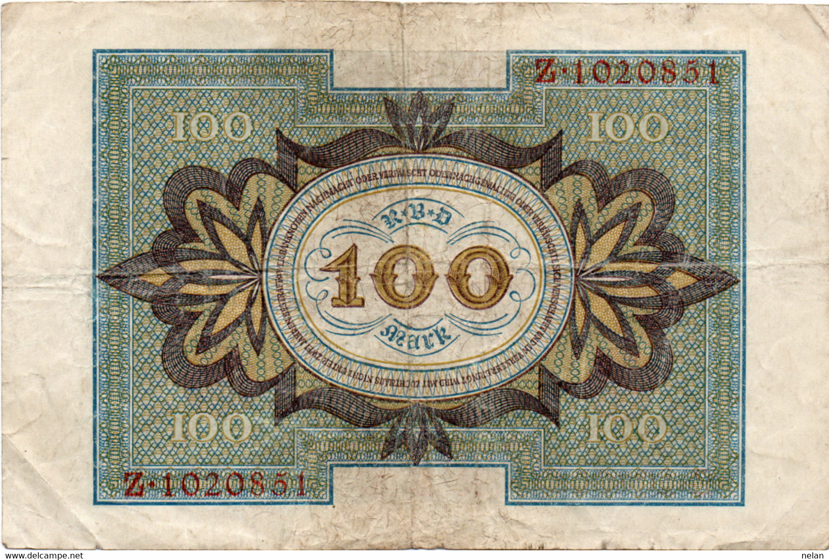 GERMANY- 100 MARK 1920  -   Wor:P-69a, Ros:R-67a  -  Vf - 100 Mark