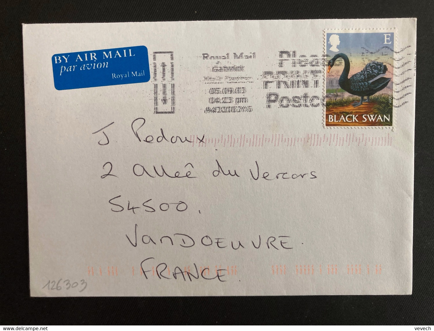 LETTRE Par Avion Por La FRANCE TP BLACK SWAN E OBL.MEC. - Cartas & Documentos