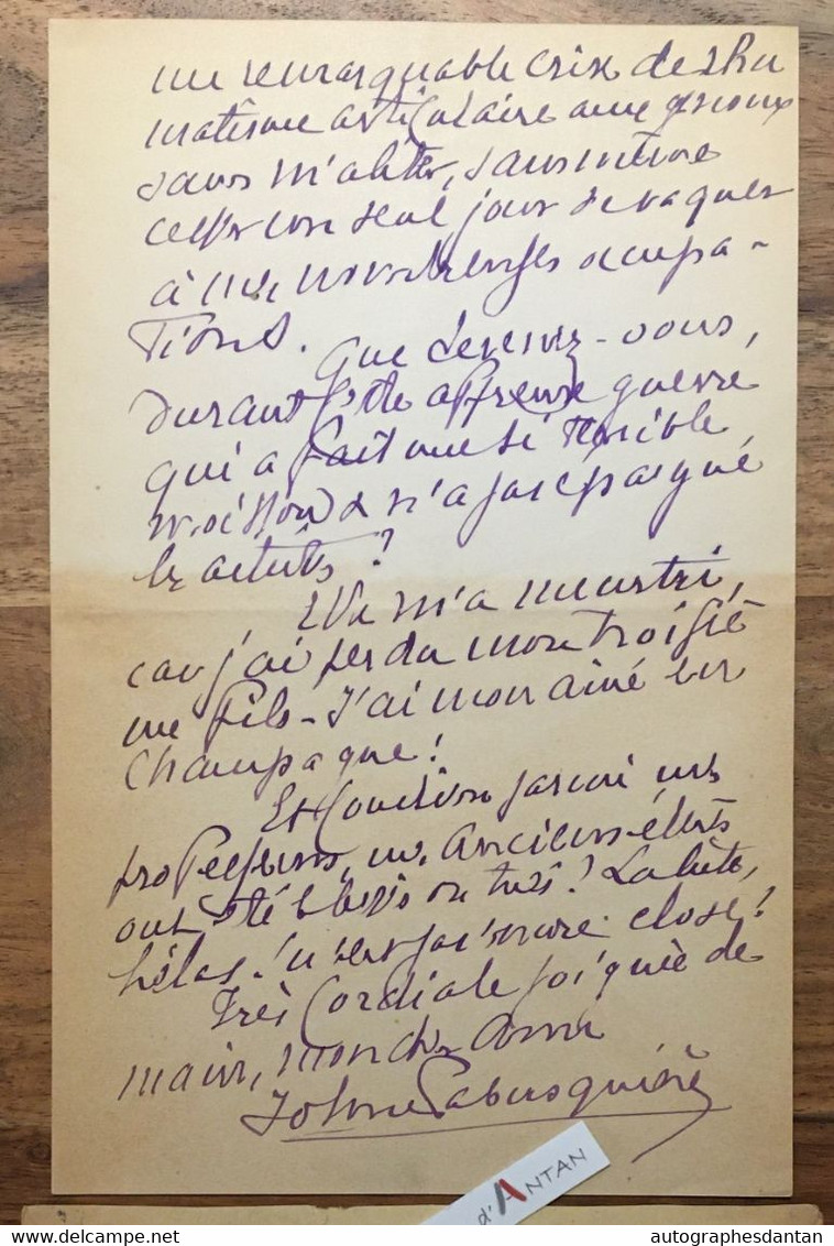 ● L.A.S 1915 John LABUSQUIERE Médecin né Ascension Louisiane USA Clément Janin Lettre Maubourget école Germain Pilon - Uitvinders En Wetenschappers