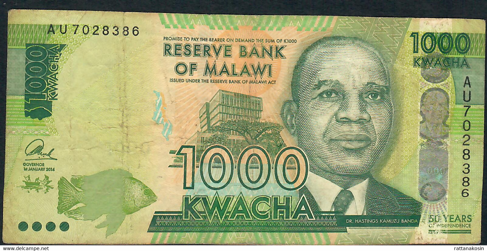 MALAWI RARE P68 1000 KWACHA 2014 #AU COMMEMORATIVE  VF NO P.h. - Malawi