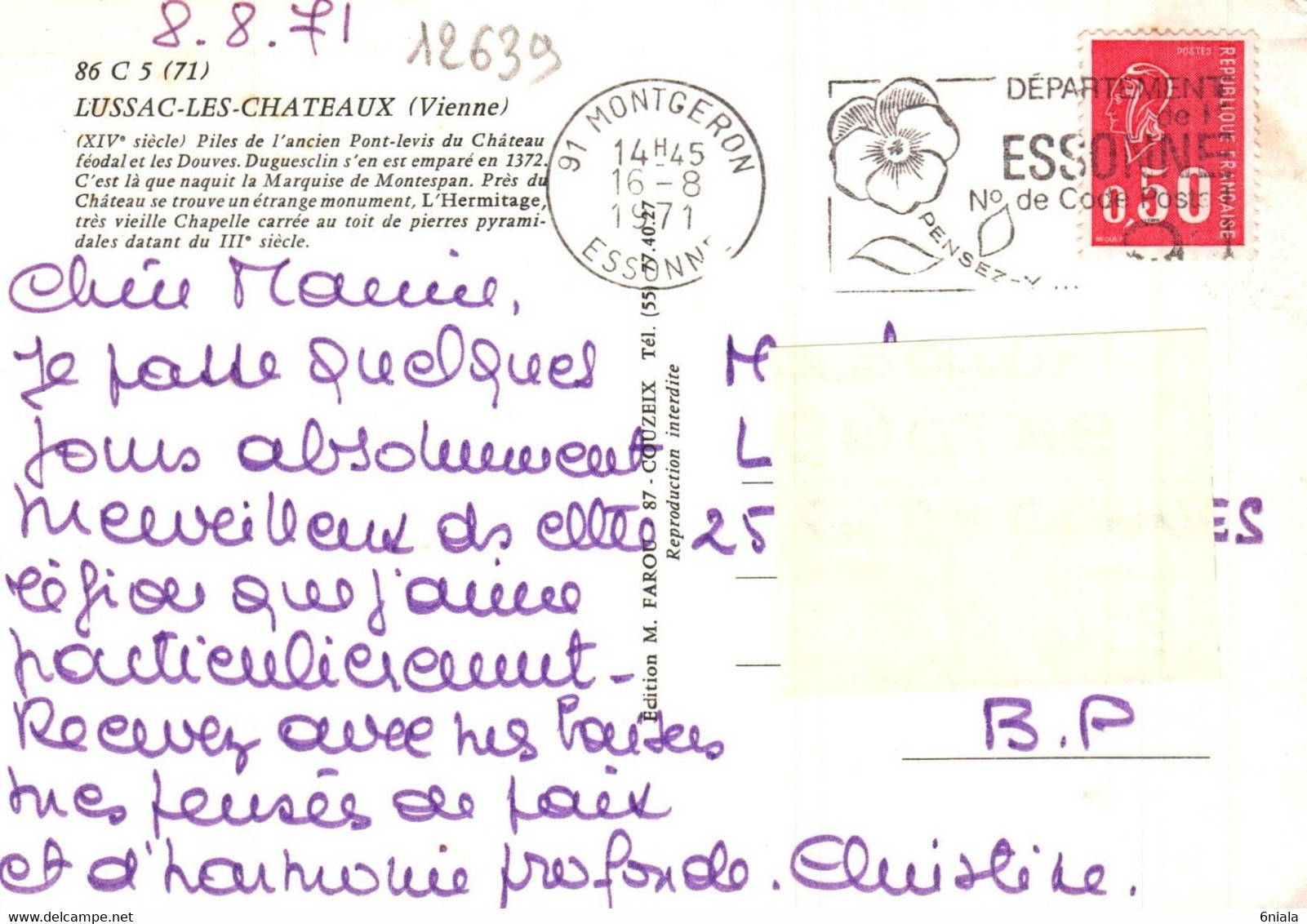 LUSSAC LES CHATEAUX  Piles De L'Ancien Pont Levis Du Château Et Les Douves  ( Barque )      86  (Recto-verso) - Lussac Les Chateaux