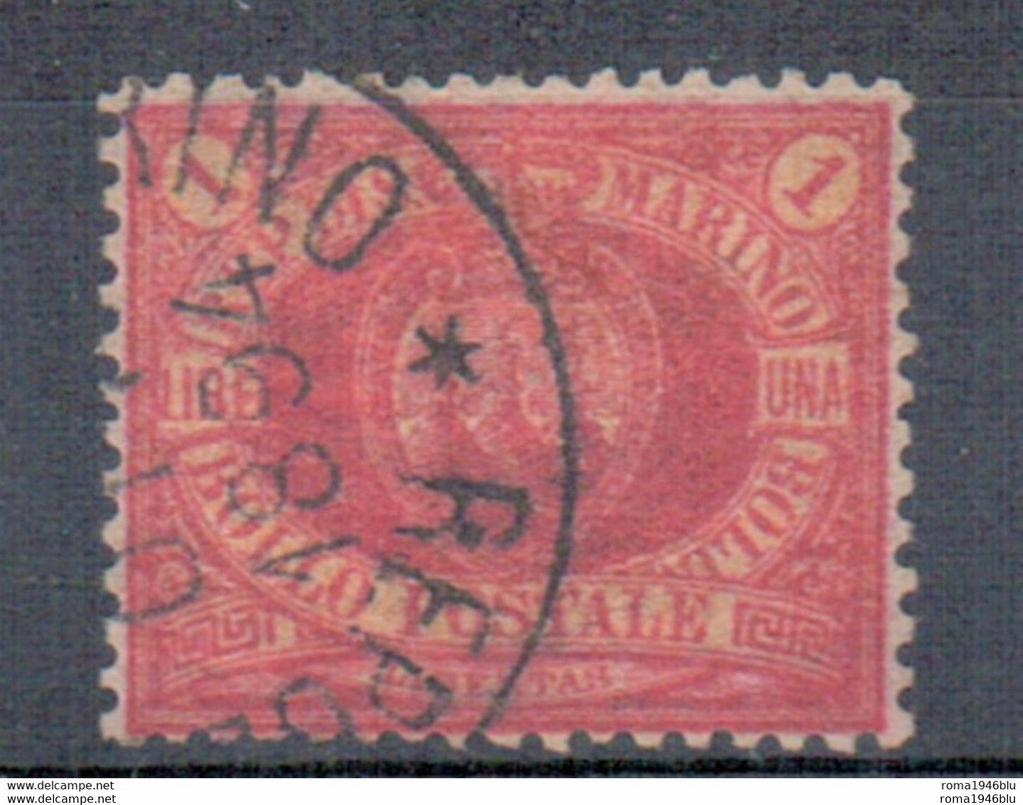 SAN MARINO 1892 1 L. ROSSA USATA OTTIMA CENTRATURA CERT. BIONDI - Gebraucht