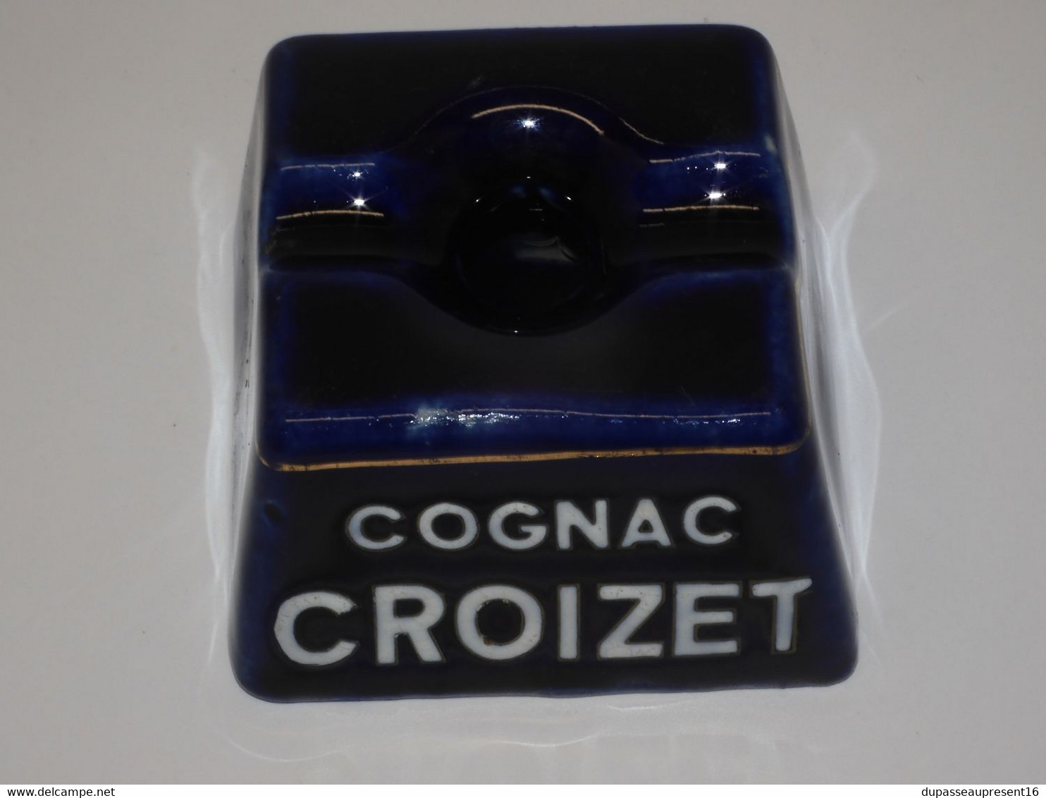 *ANCIEN ENCRIER CERAMIQUE BLEU 2 FOUR PUBLICITE COGNAC CROIZET PUB COLLECTION  E